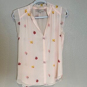 LOFT Women's Light Pink Floral Blouse